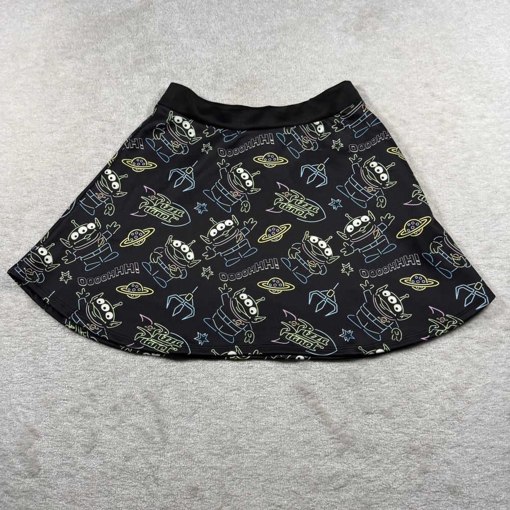 Disney Skirt Womens M Black Toy Story Pizza Planet Alien Skater Flared Mini